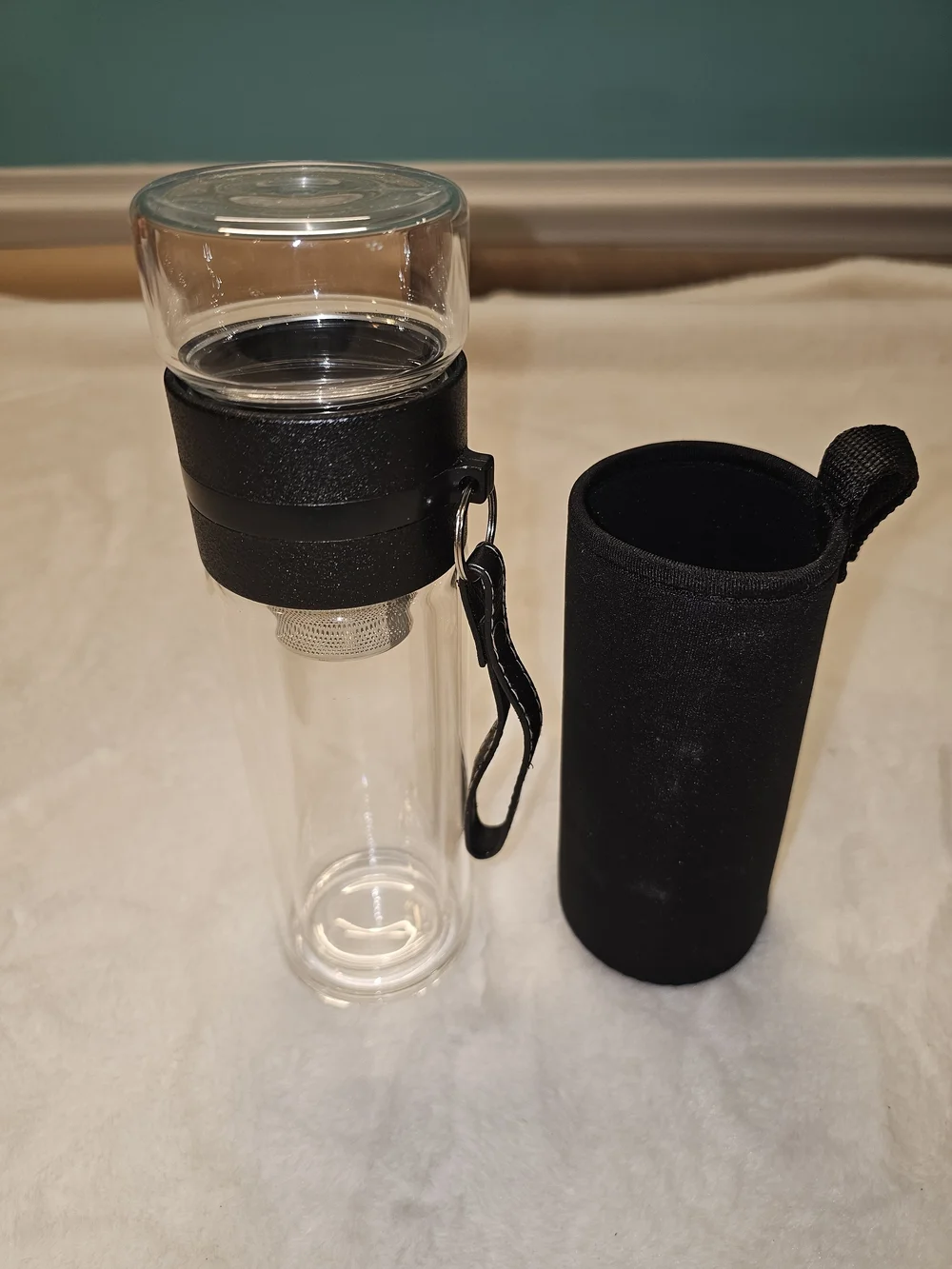 Double Walled Glass Tea Infuser Bottle With Extra Cover